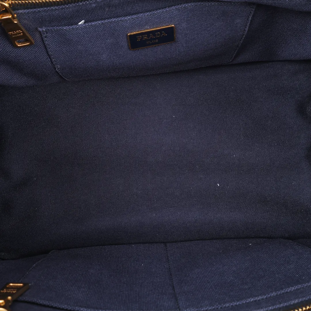 Prada Canapa Blue Striped Canvas Tote Bag