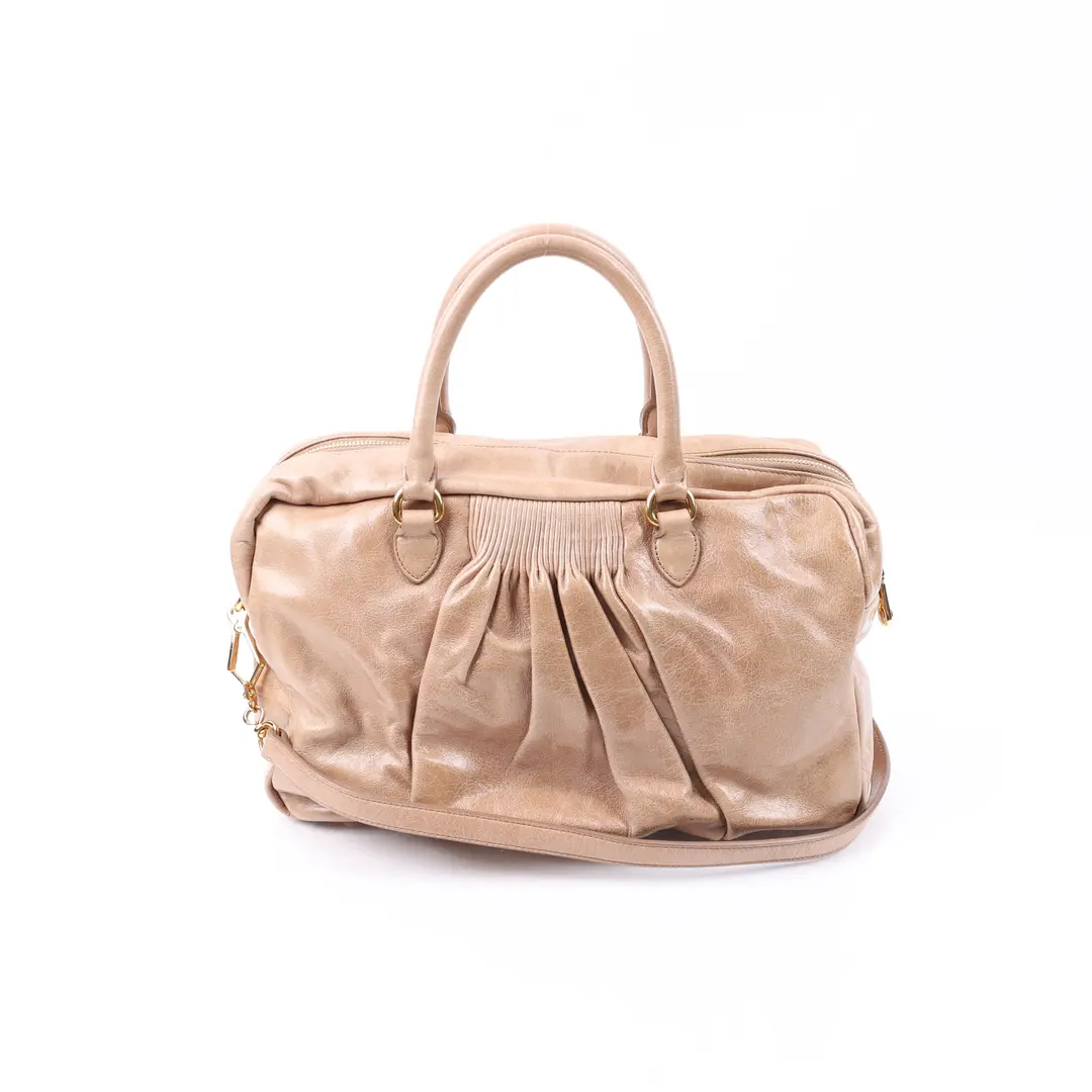 Miu Miu Vitello Lux Beige Leather Shoulder Bag
