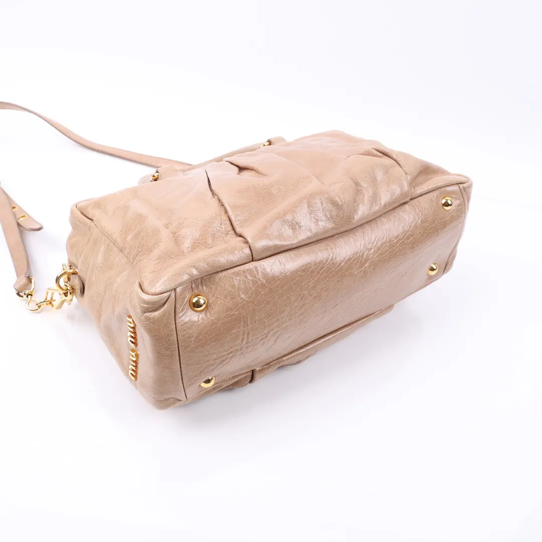 Miu Miu Vitello Lux Beige Leather Shoulder Bag