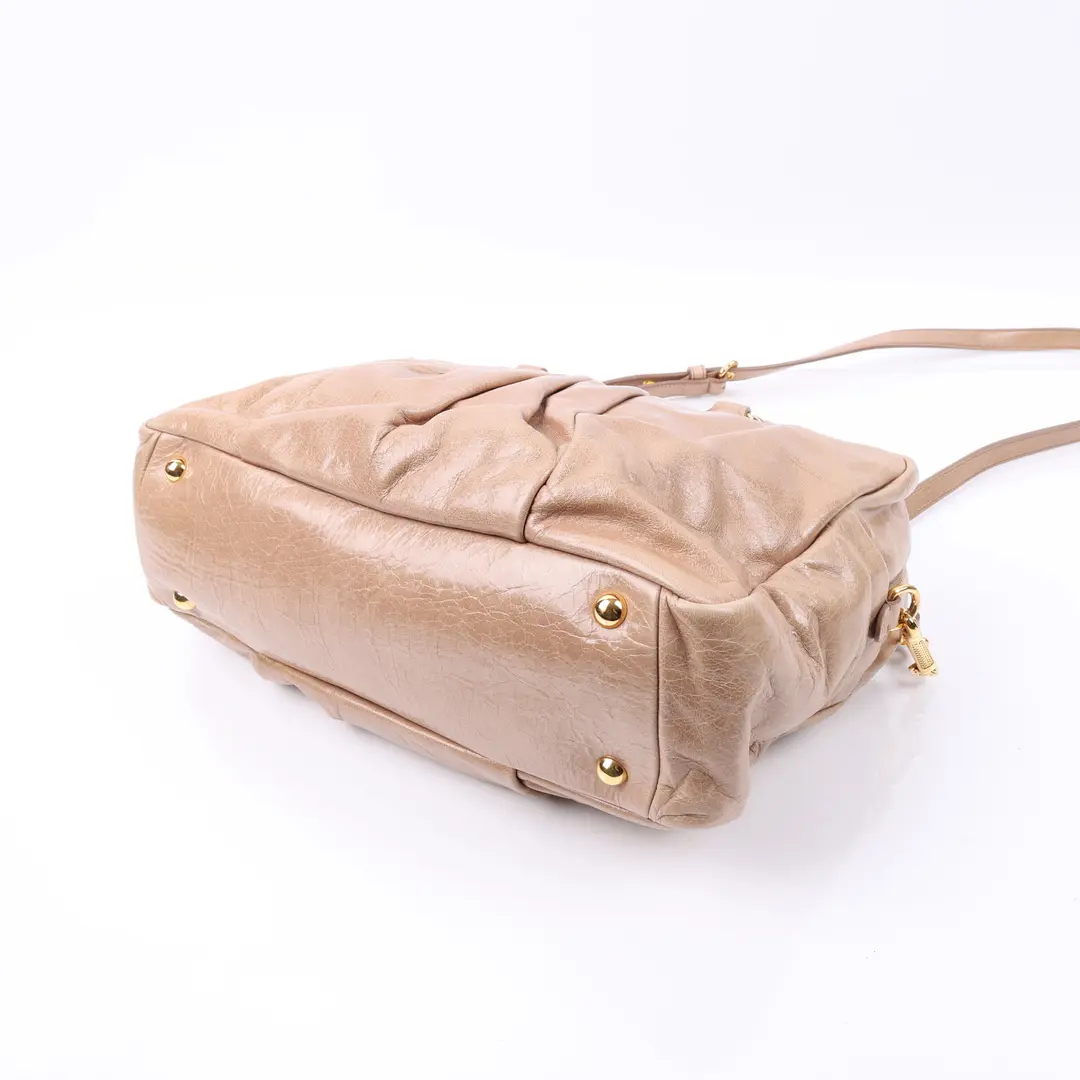 Miu Miu Vitello Lux Beige Leather Shoulder Bag