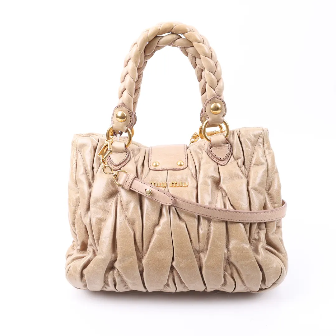 Miu Miu Coffer Matelasse Beige Leather Shoulder Bag