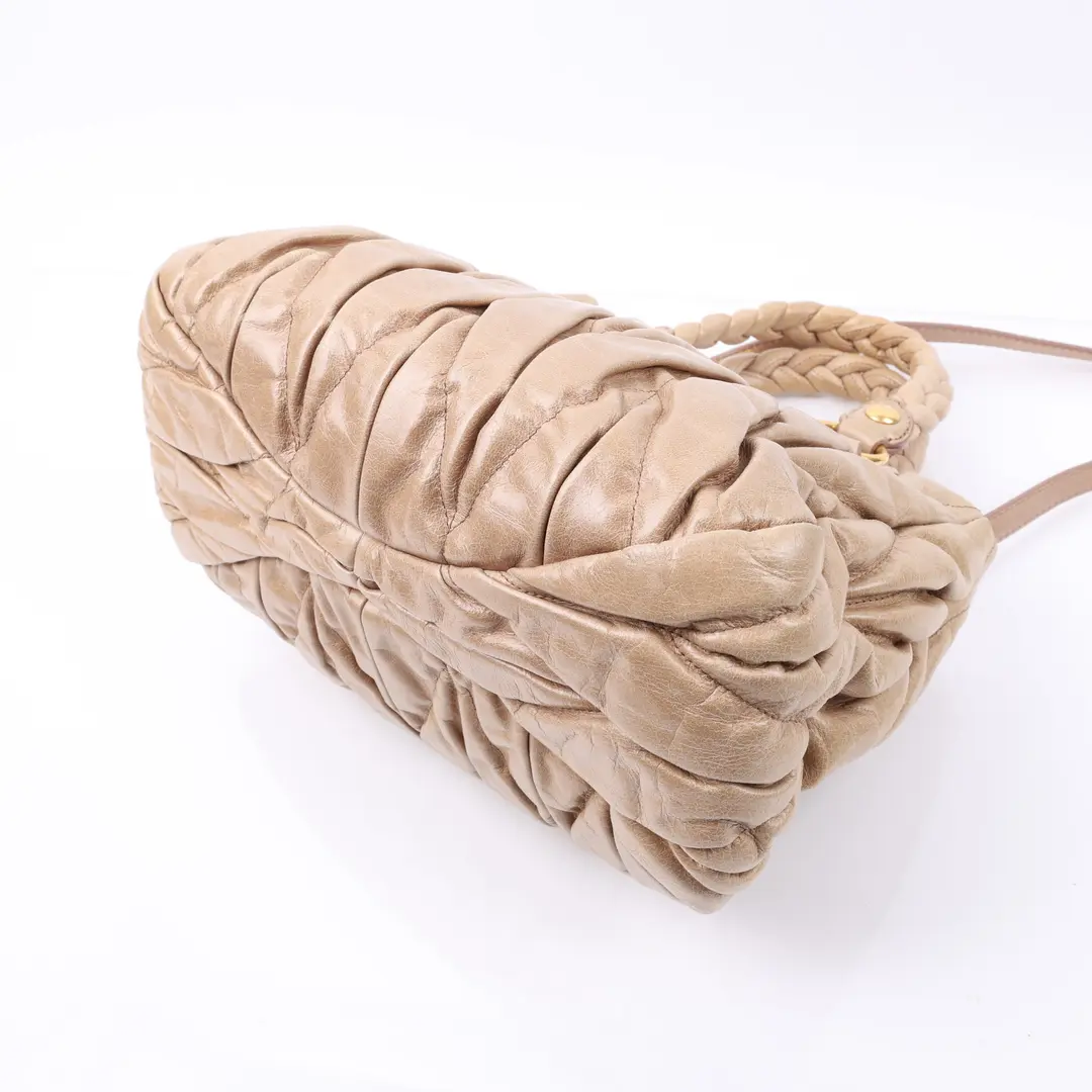 Miu Miu Coffer Matelasse Beige Leather Shoulder Bag