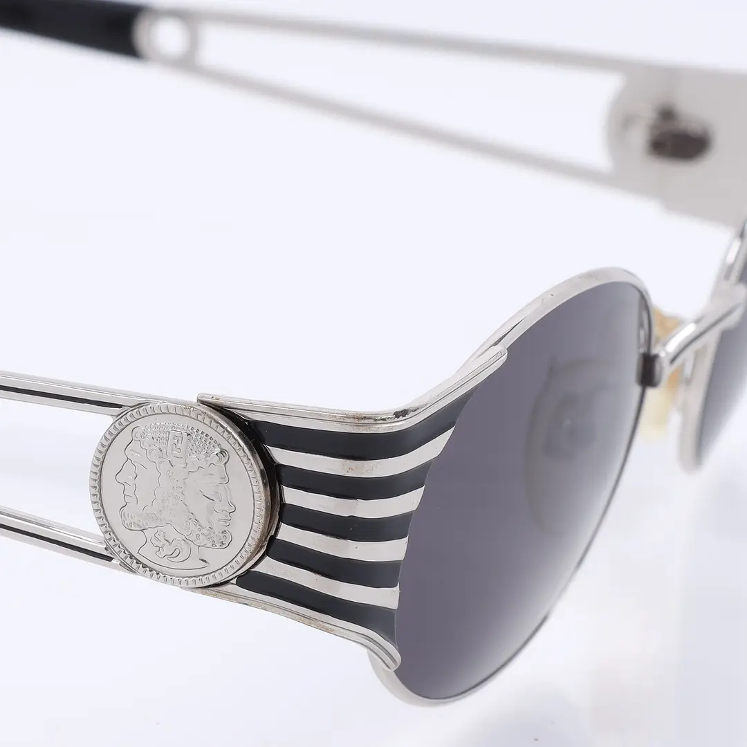 Versace Medallion Silver Metal Oval Sunglasses