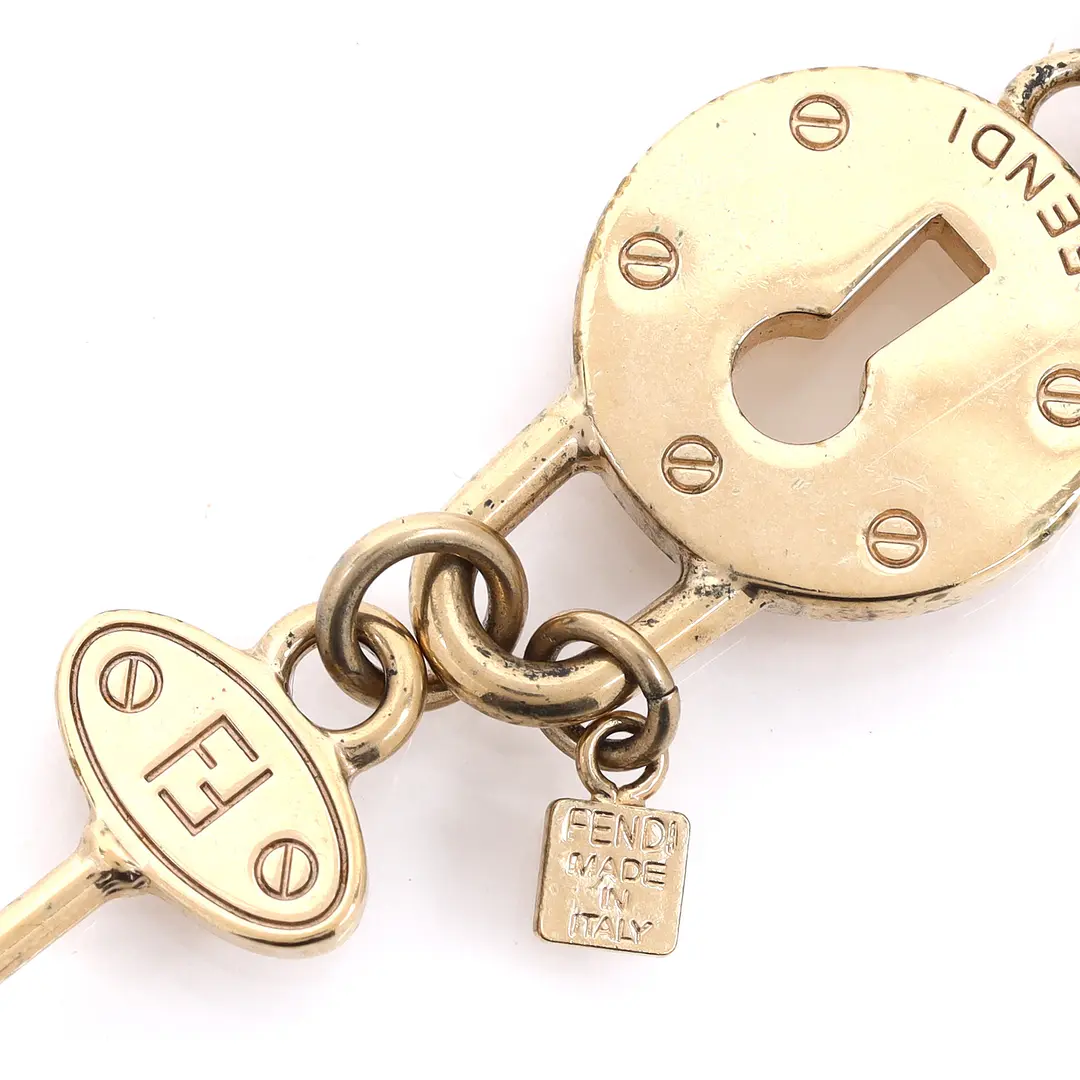 Fendi Lock and Key Yellow Leather Chain Bracelet