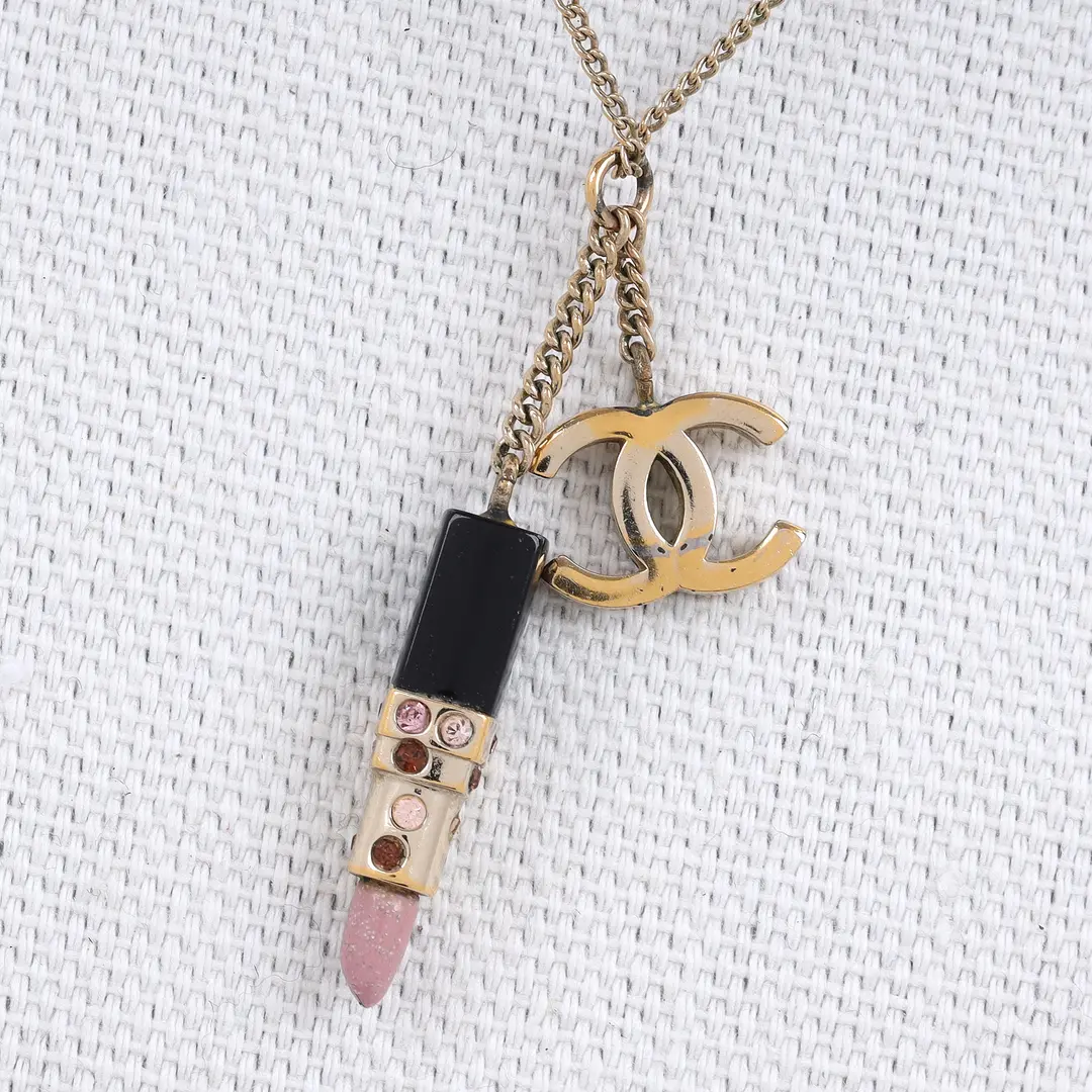 Chanel CC Lipstick Charm Gold Metal Necklace