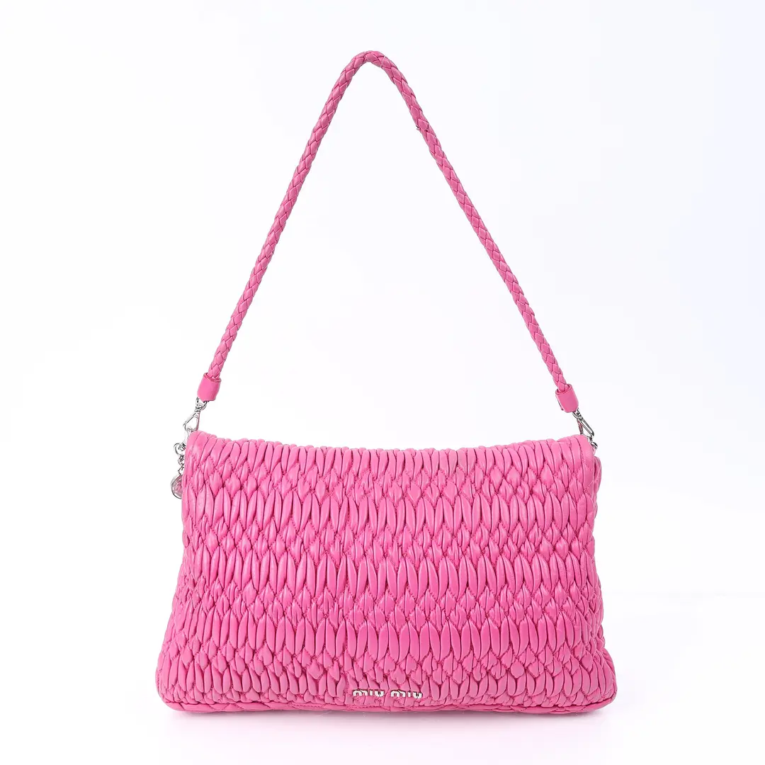 Miu Miu Matelasse Crystal Pink Leather Shoulder Bag