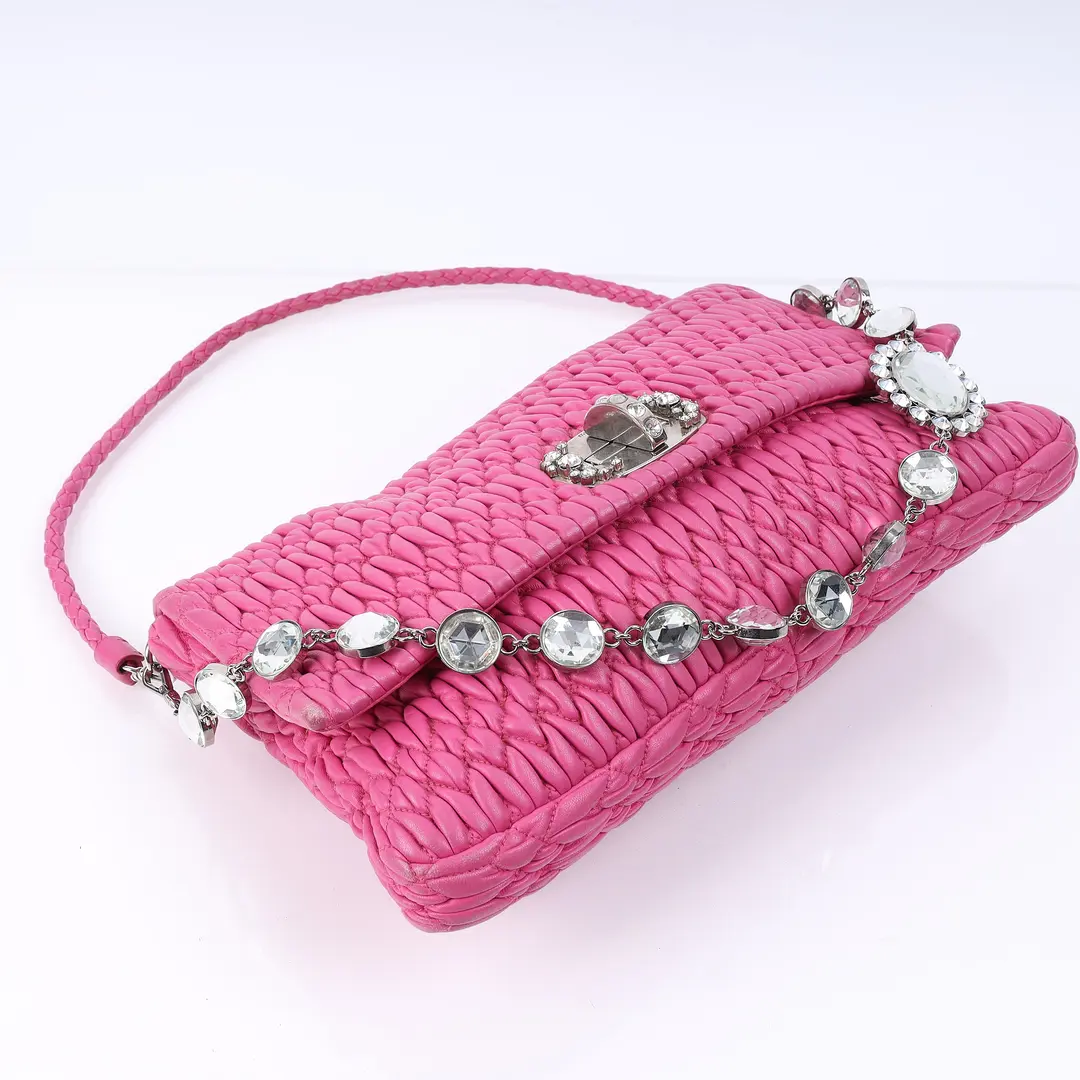 Miu Miu Matelasse Crystal Pink Leather Shoulder Bag