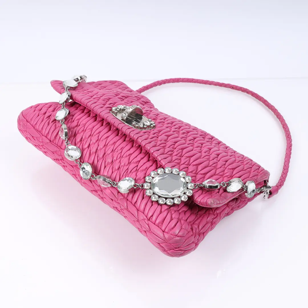Miu Miu Matelasse Crystal Pink Leather Shoulder Bag