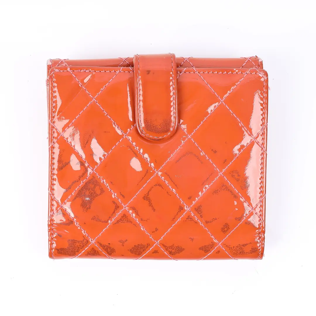 Chanel Classic Flap Orange Patent Leather Wallet