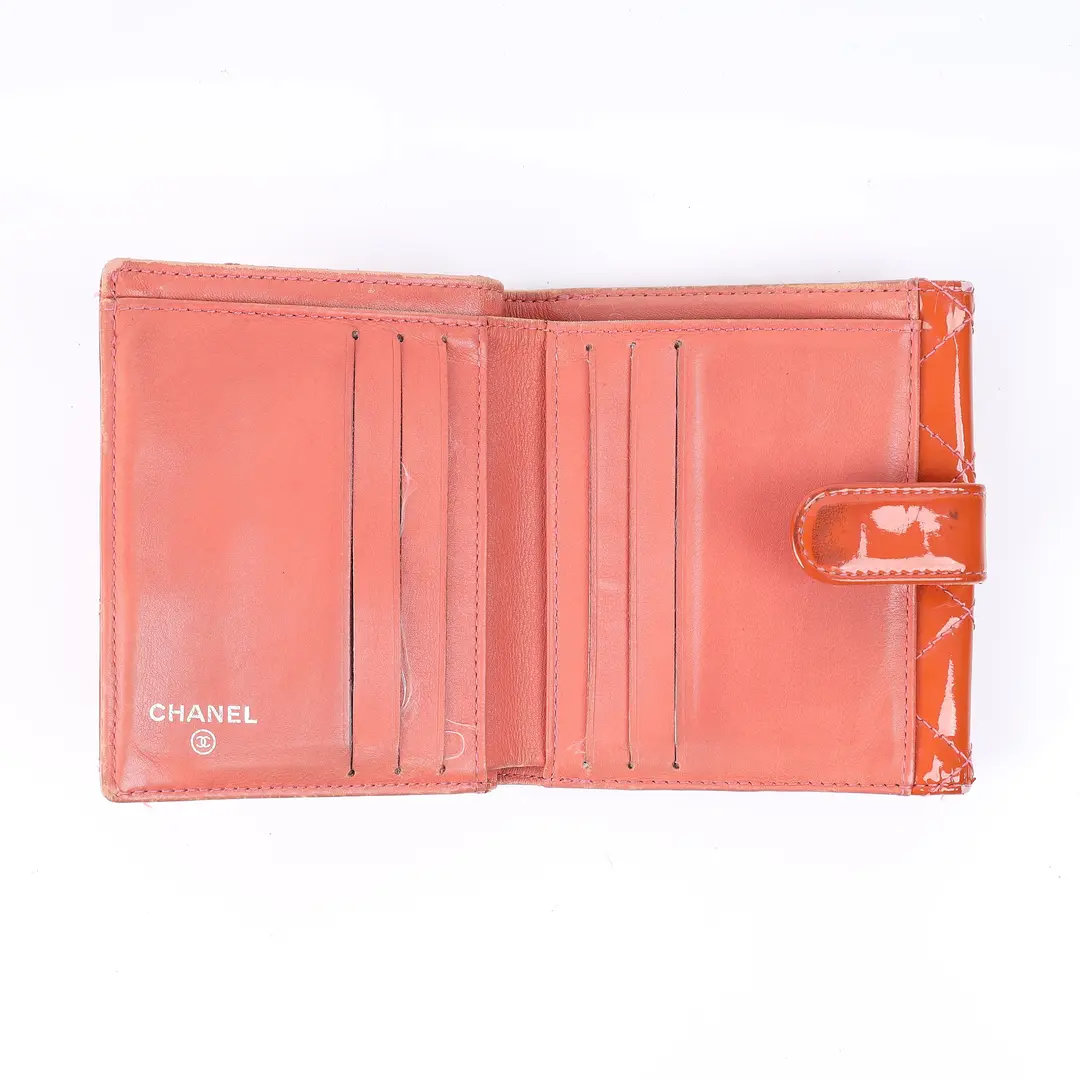 Chanel Classic Flap Orange Patent Leather Wallet