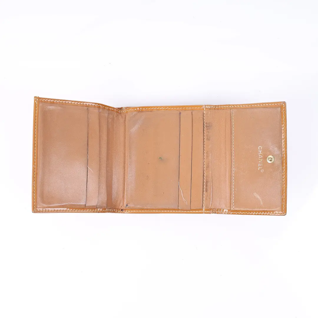 Chanel CC Logo Brown Patent Leather Trifold Wallet