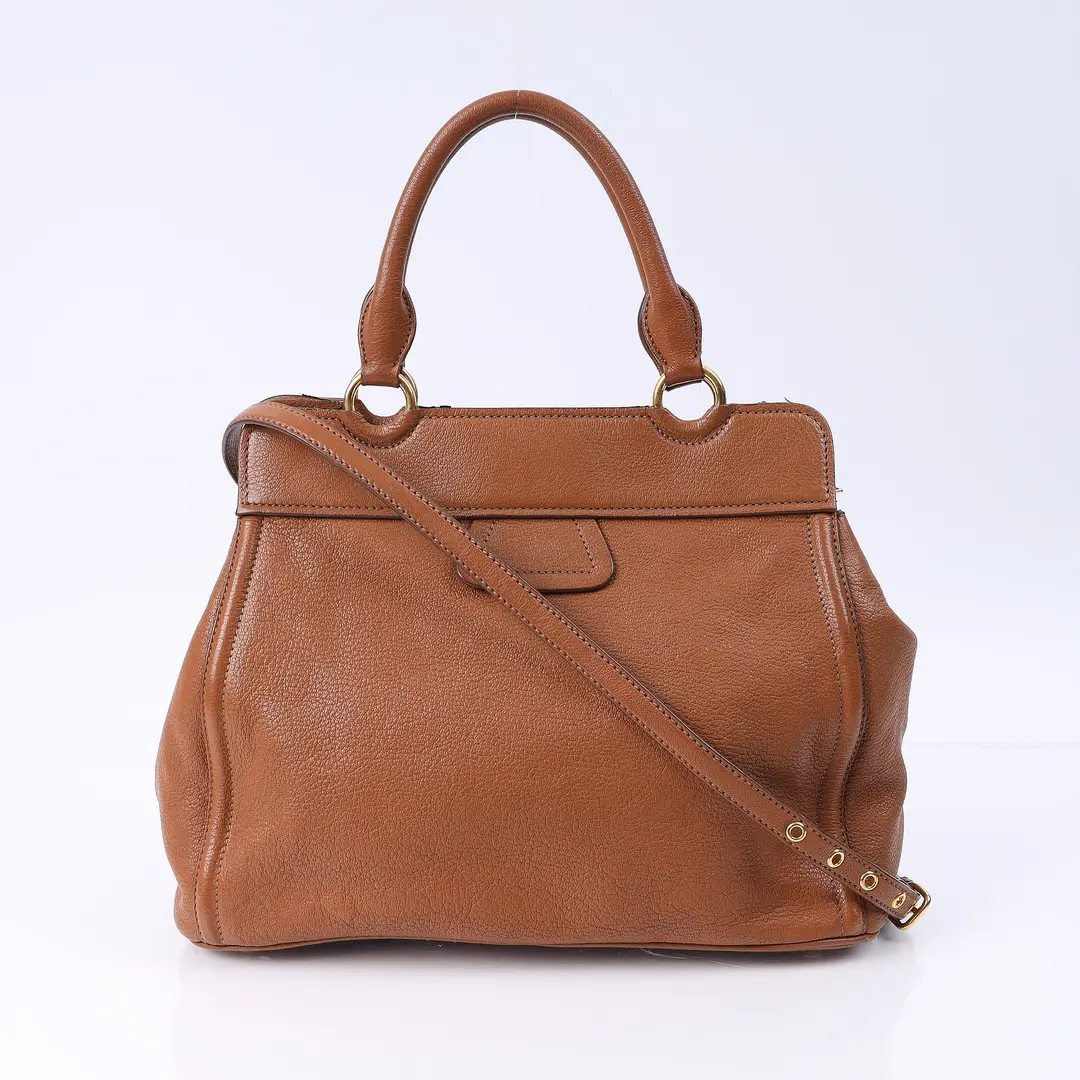 Miu Miu Madras Brown Leather Top Handle Bag