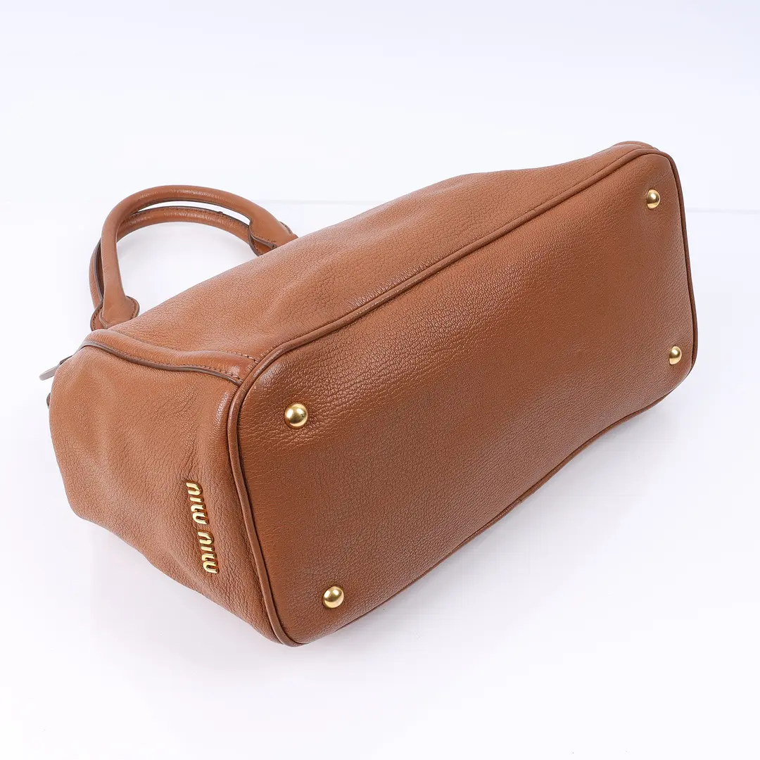 Miu Miu Madras Brown Leather Top Handle Bag