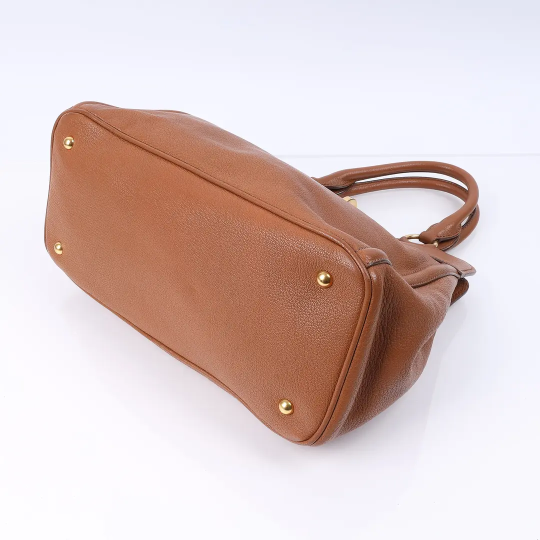 Miu Miu Madras Brown Leather Top Handle Bag