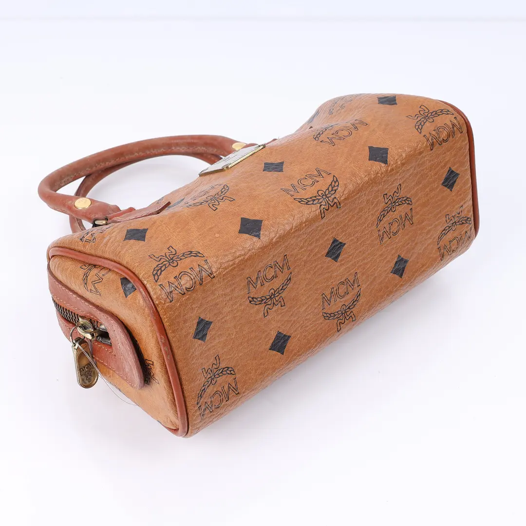 MCM Visetos Boston Brown Canvas Shoulder Bag