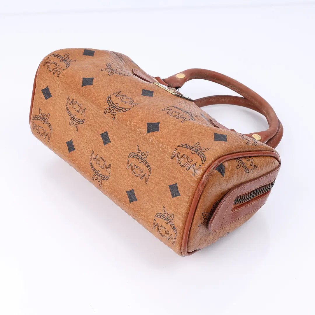 MCM Visetos Boston Brown Canvas Shoulder Bag
