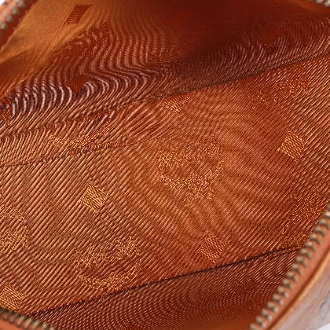 MCM Visetos Boston Brown Canvas Shoulder Bag