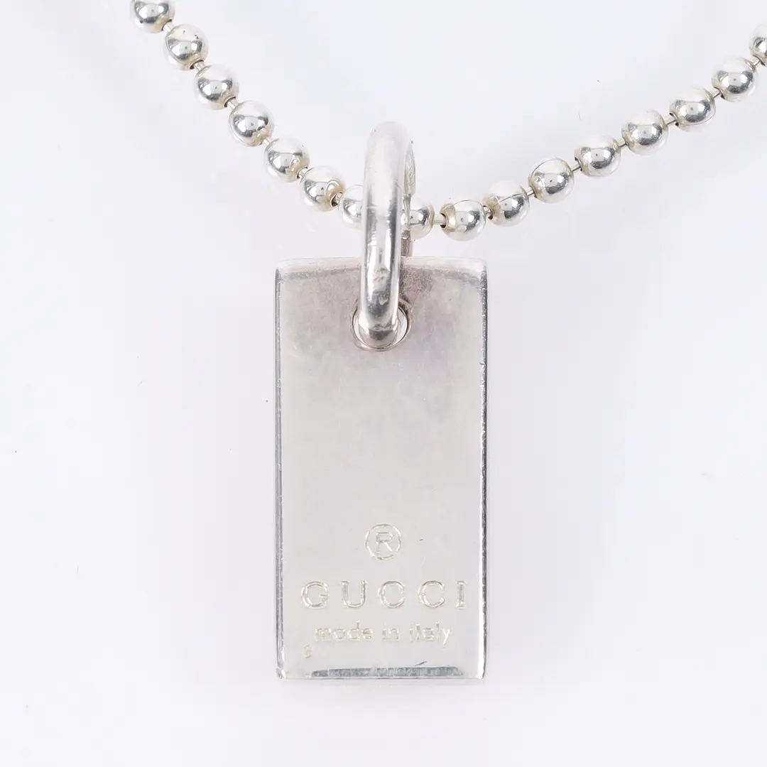 Gucci Dog Tag Silver Ball Chain Bracelet