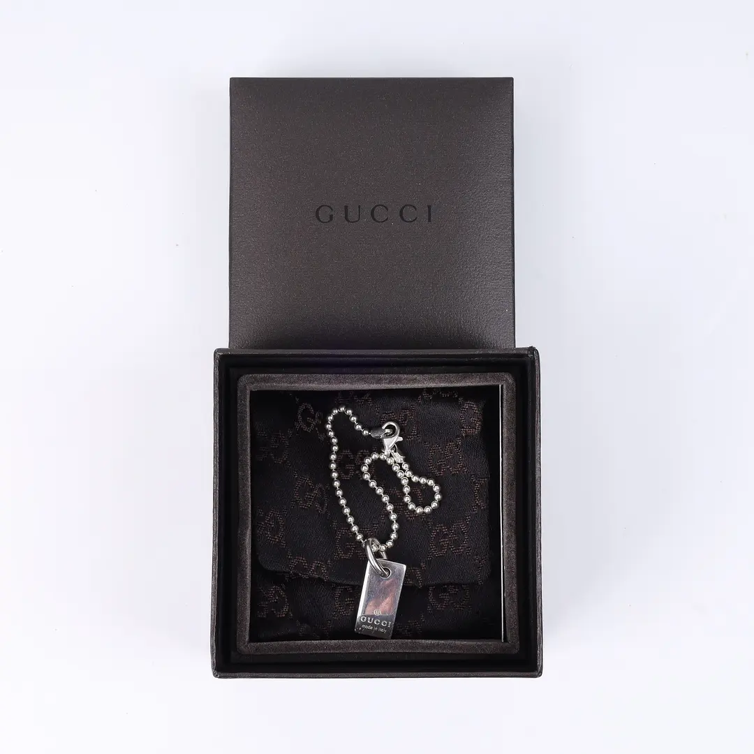 Gucci Dog Tag Silver Ball Chain Bracelet