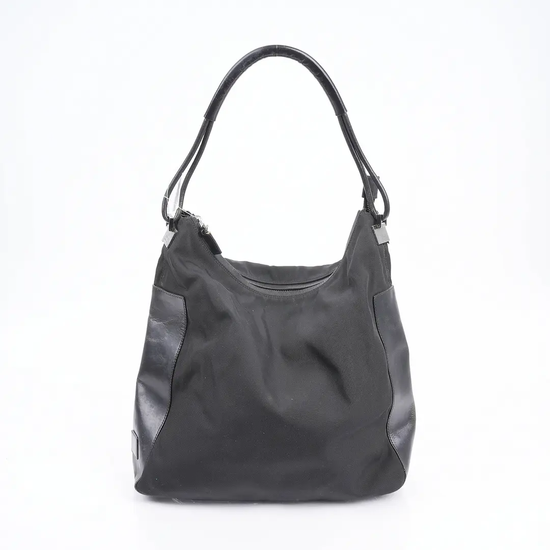 Gucci Vintage Black Nylon Leather Shoulder Bag