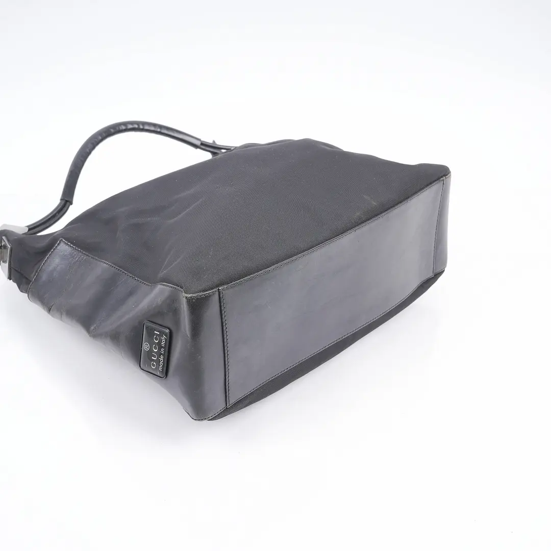 Gucci Vintage Black Nylon Leather Shoulder Bag