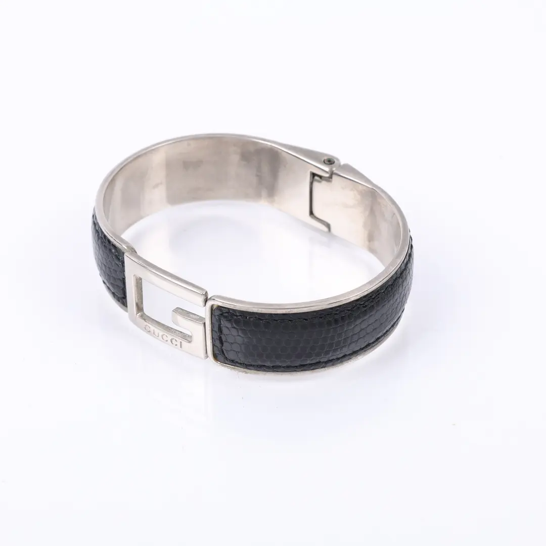 Gucci G Logo Black Lizard Leather Bangle Bracelet