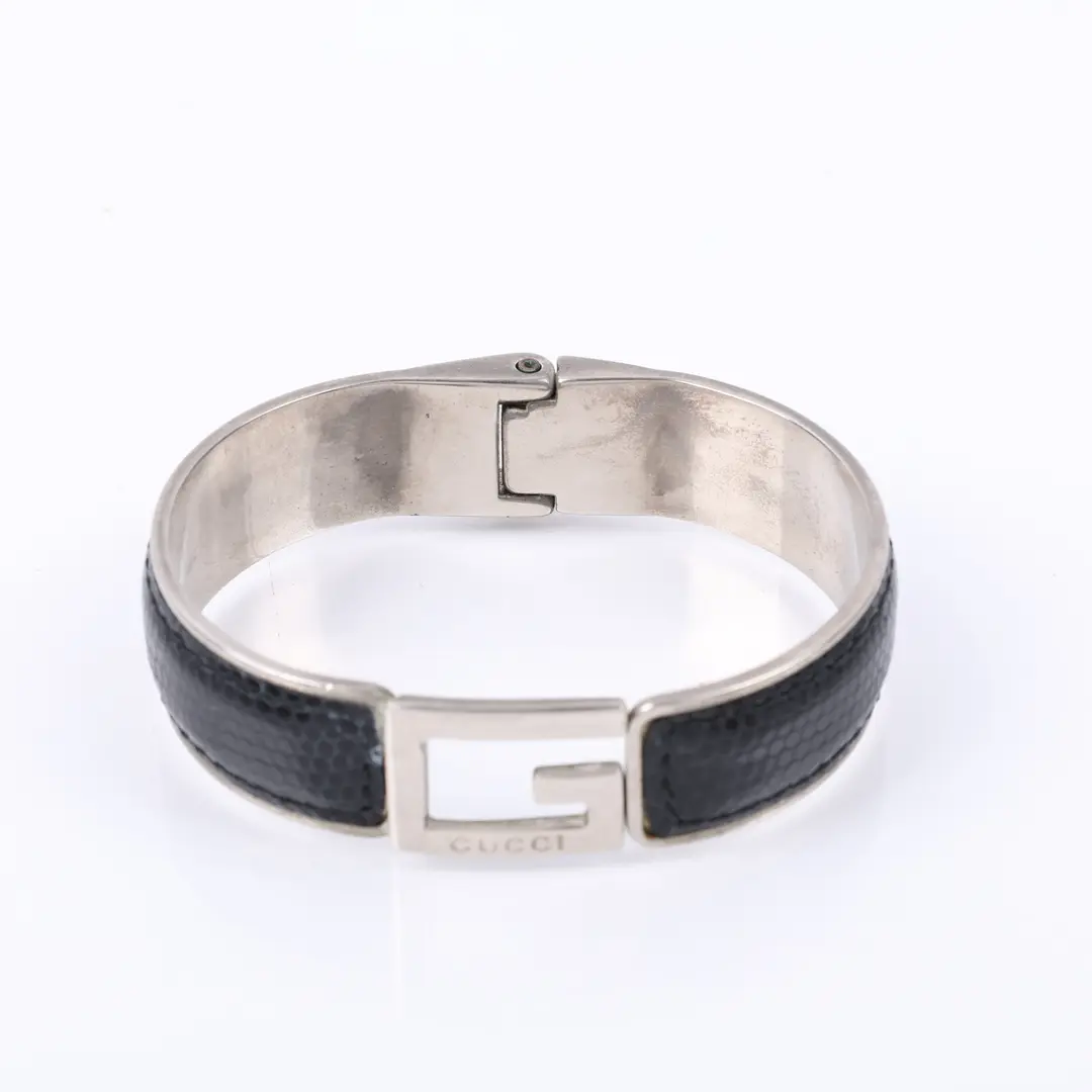 Gucci G Logo Black Lizard Leather Bangle Bracelet