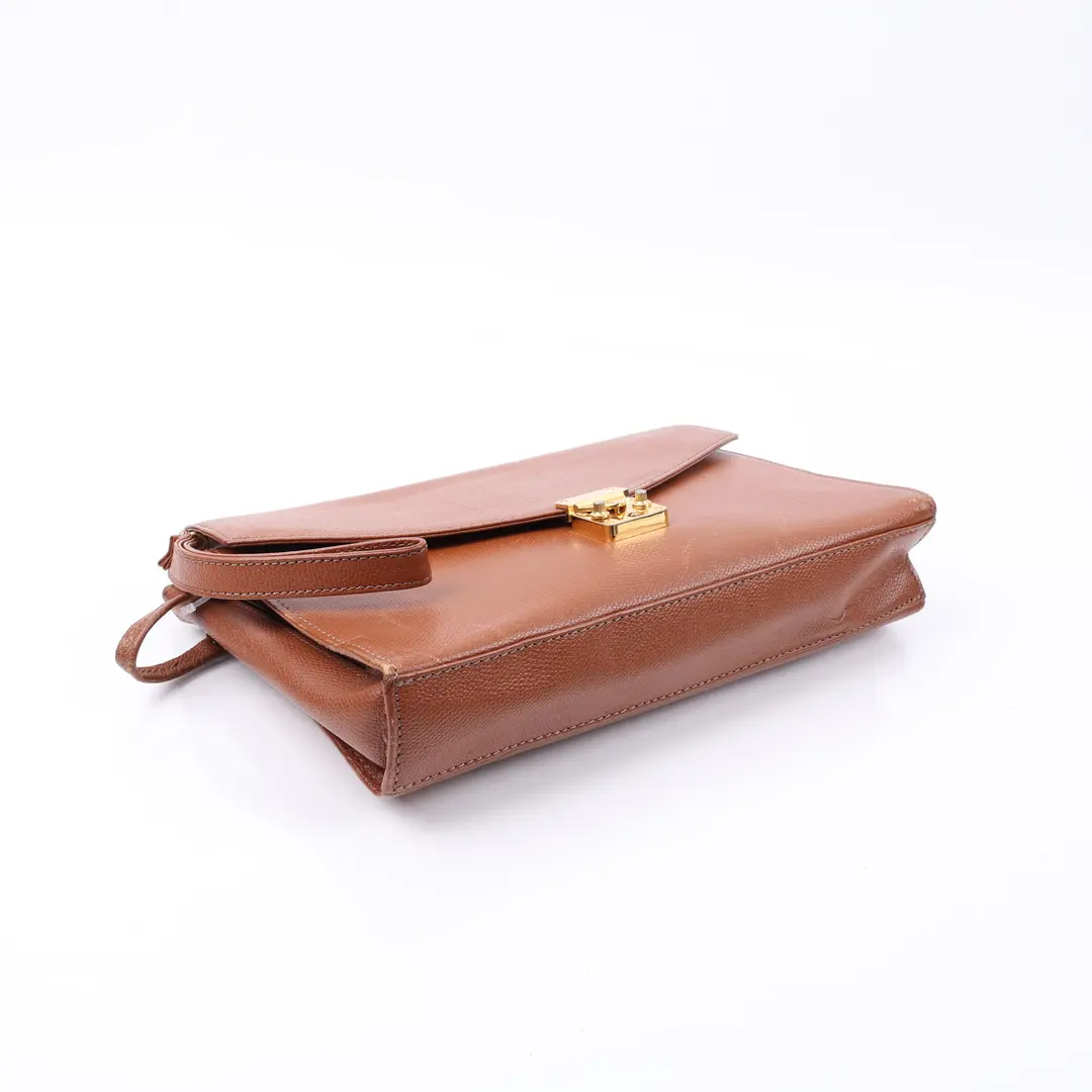 Saint Laurent Vintage Envelope Brown Leather Clutch