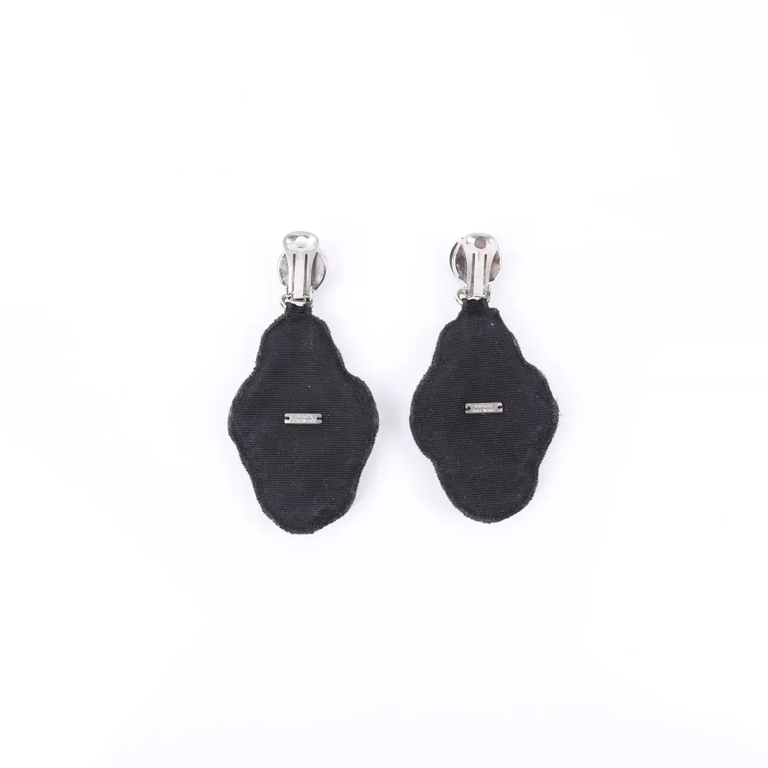 Prada Crystal Embellished Green Fabric Clip-On Earring
