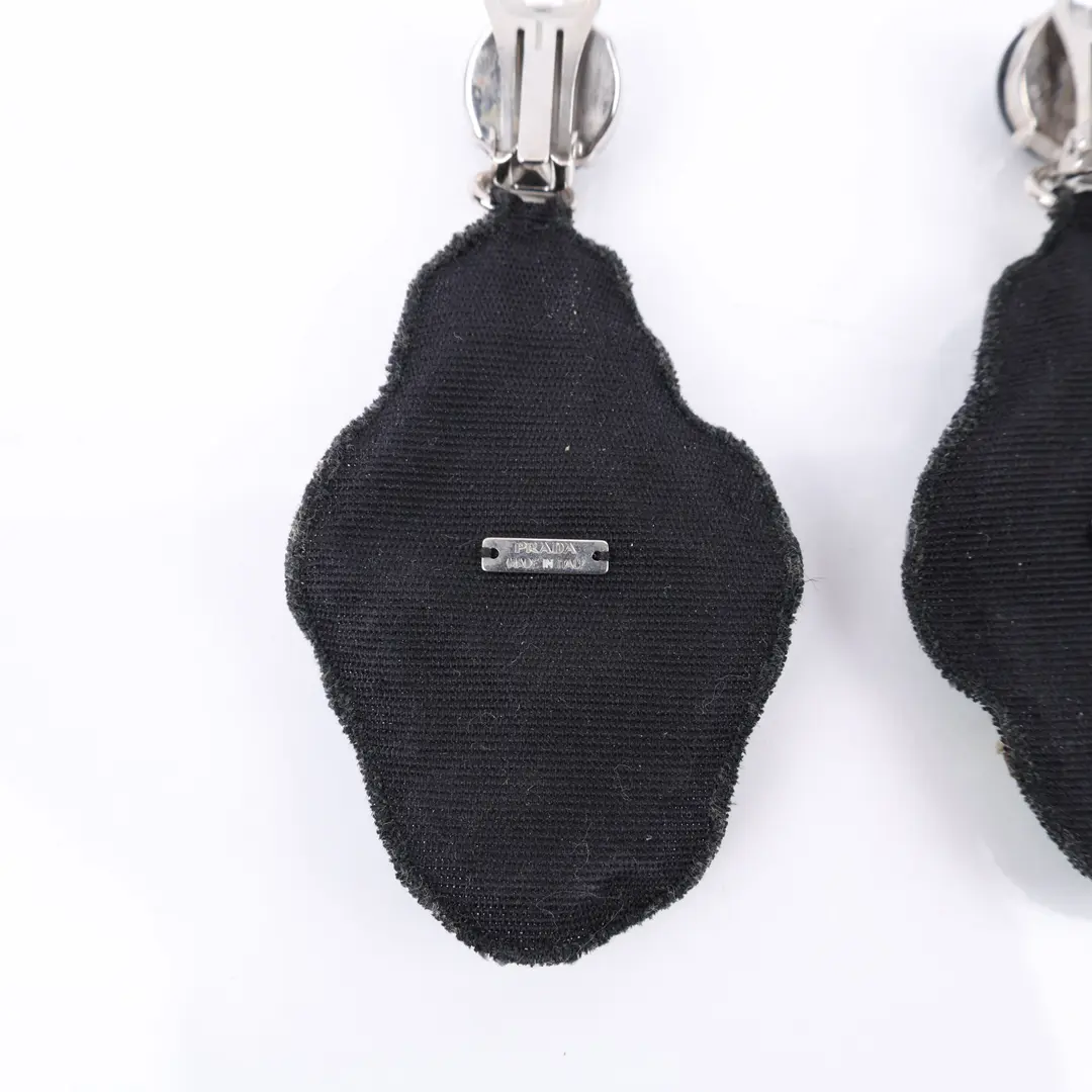 Prada Crystal Embellished Green Fabric Clip-On Earring
