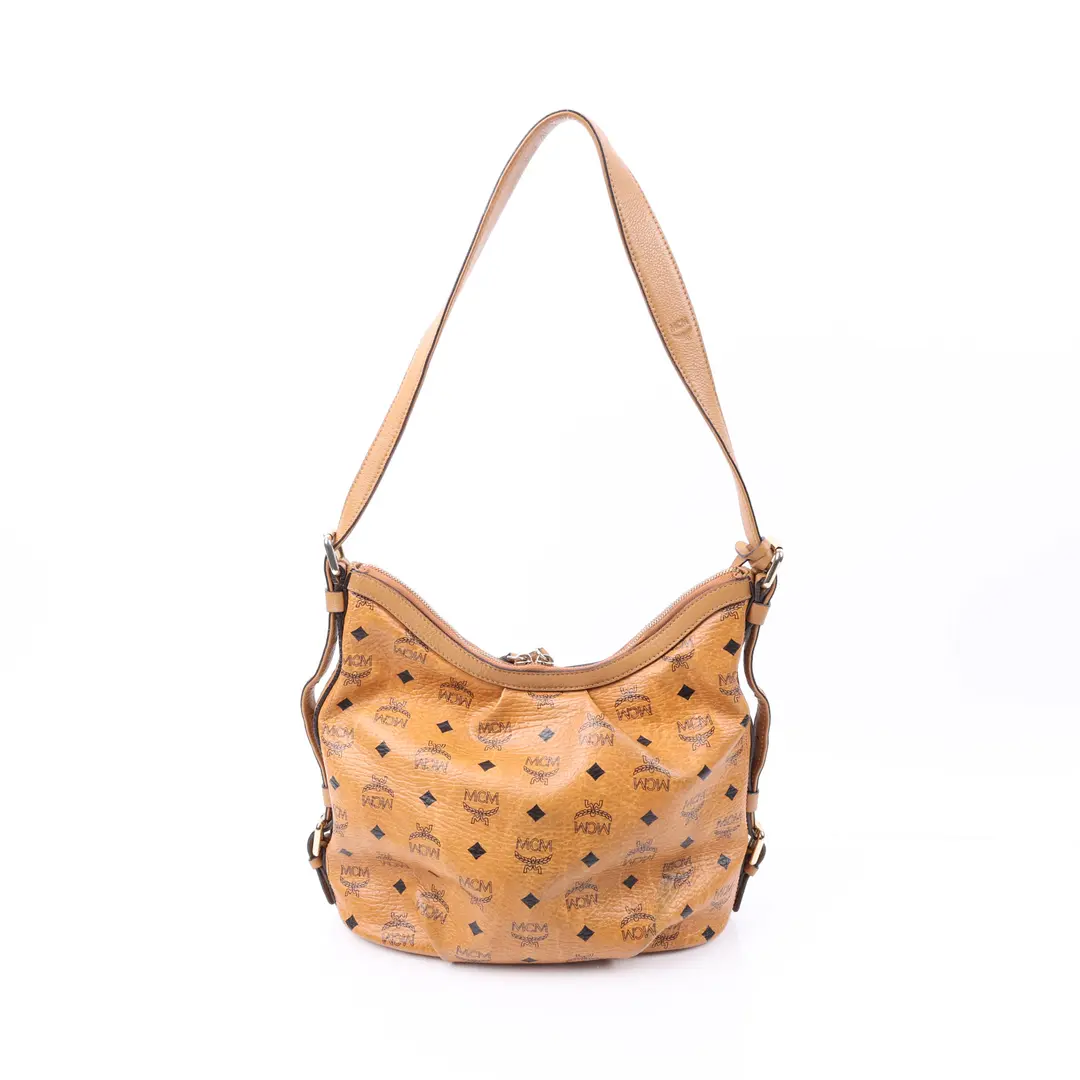 MCM Visetos Hobo Brown Canvas Shoulder Bag