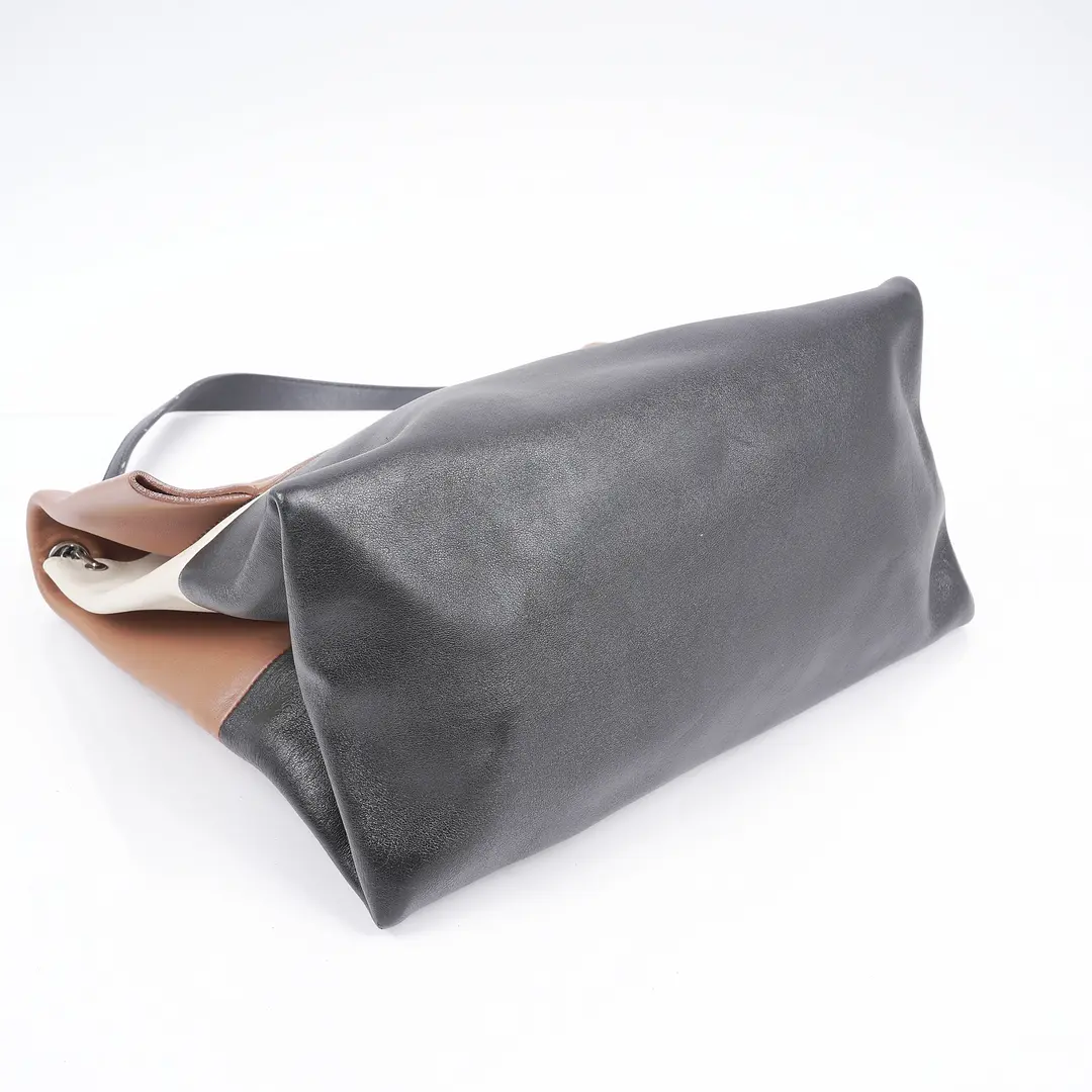 Celine All Soft Brown Black Leather Shoulder Bag