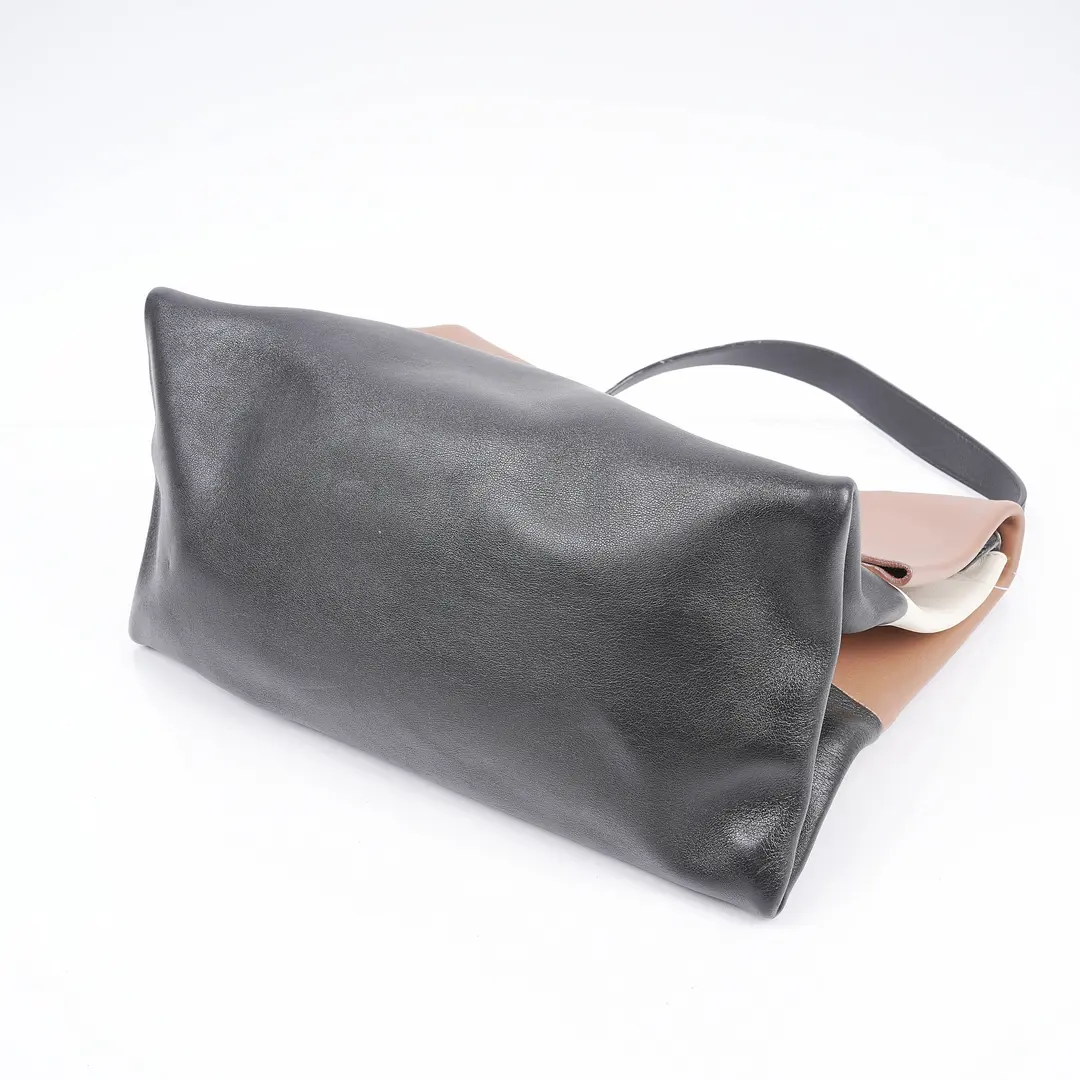 Celine All Soft Brown Black Leather Shoulder Bag