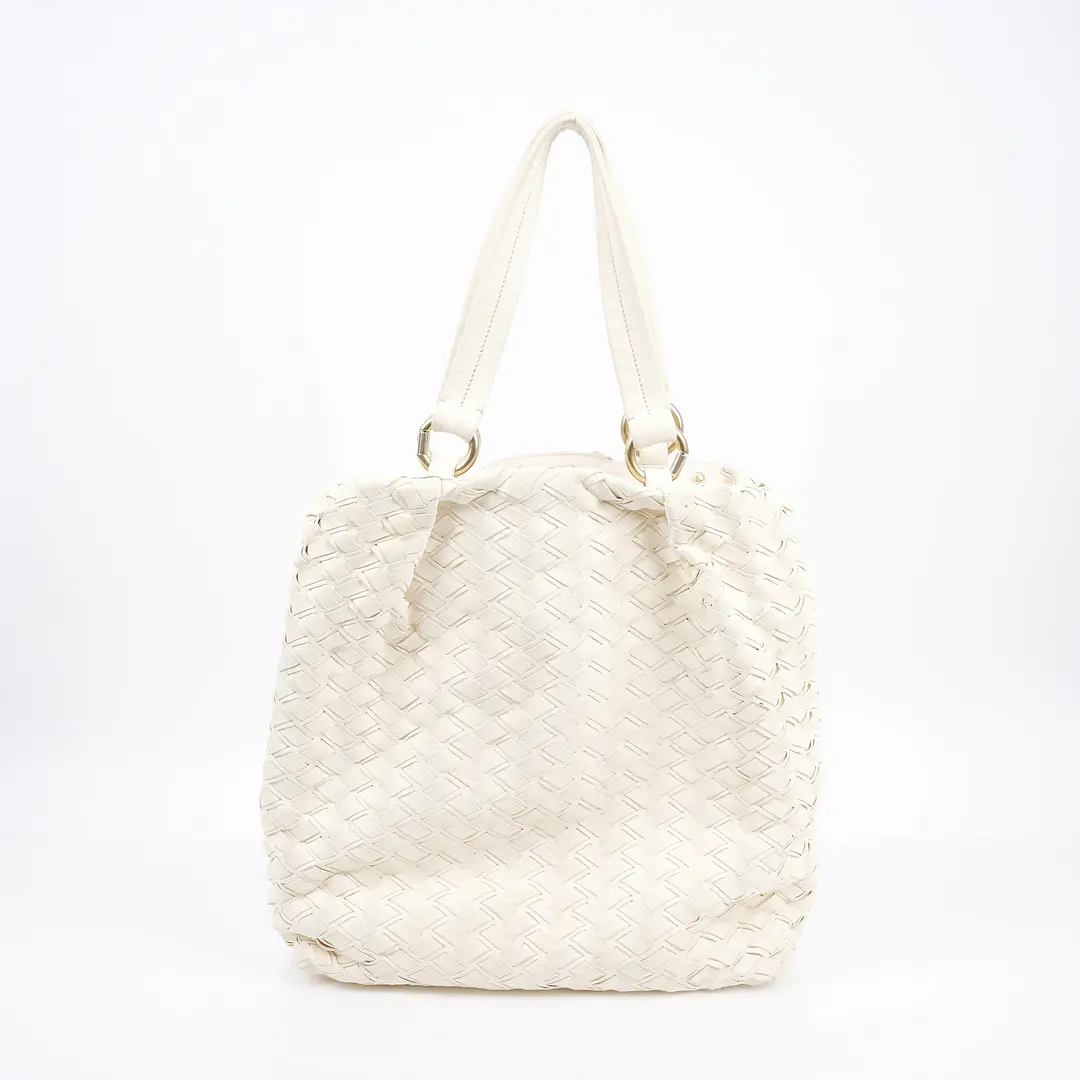 Miu Miu Woven Leather White Tote Bag