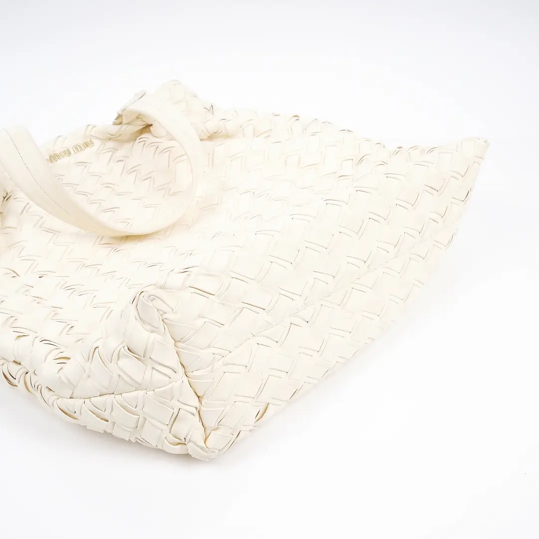 Miu Miu Woven Leather White Tote Bag