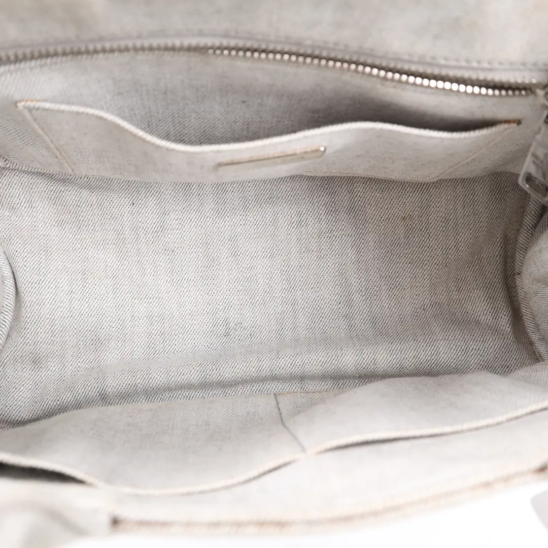 Prada Canapa Studded White Denim Tote Bag