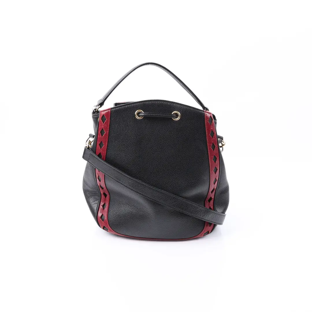 YSL Vintage Black Leather Drawstring Bucket Bag