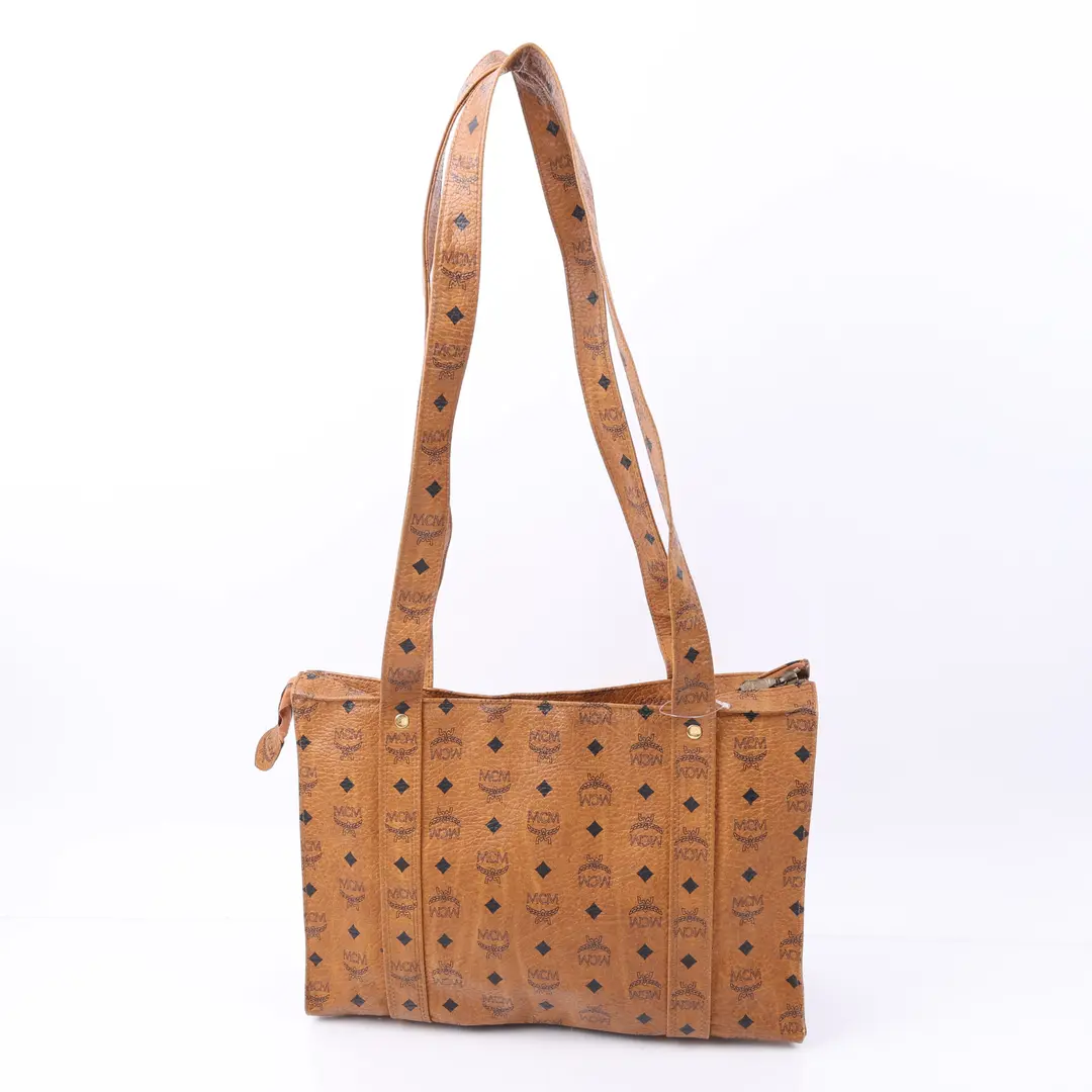 MCM Visetos Brown Coated Canvas Shoulder Bag