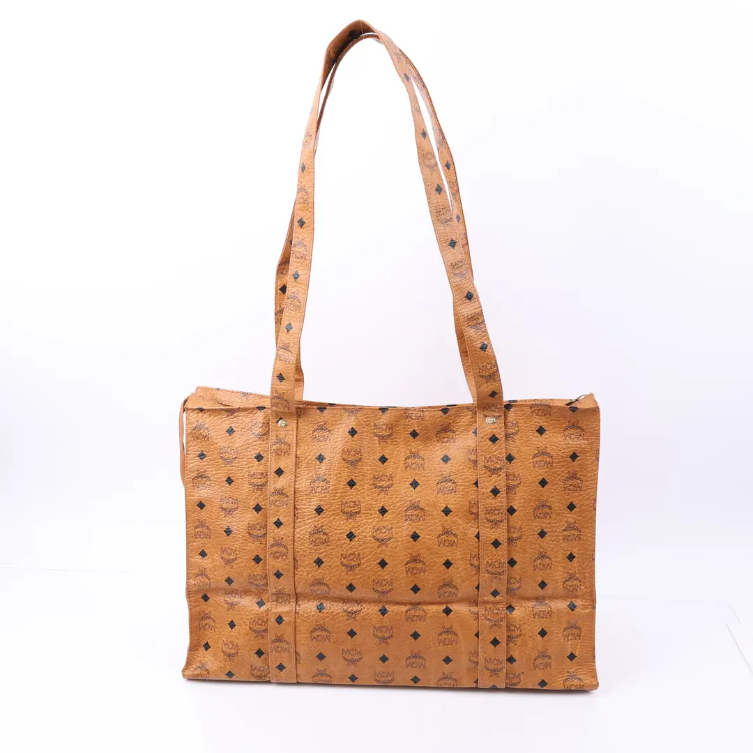 MCM Visetos Brown Canvas Tote Bag