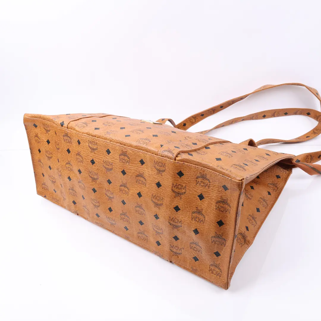 MCM Visetos Brown Canvas Tote Bag