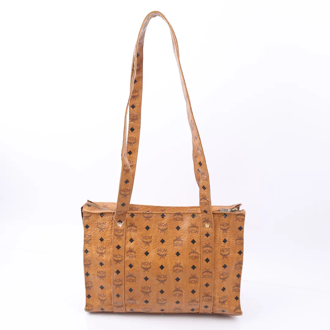 MCM Visetos Brown Coated Canvas Shoulder Bag