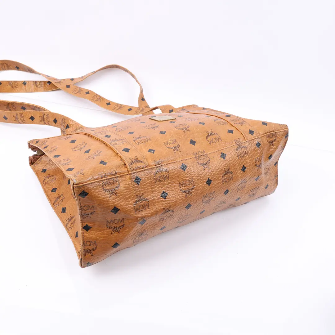 MCM Visetos Brown Coated Canvas Shoulder Bag