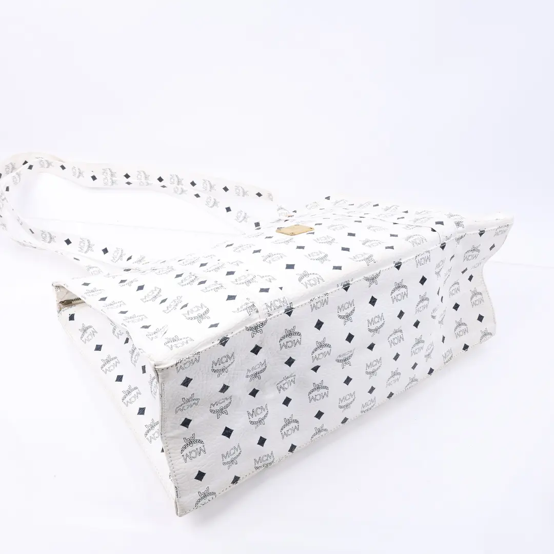 MCM Visetos White Canvas Tote Bag