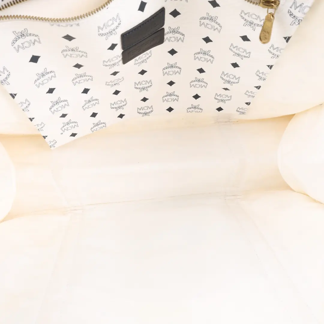 MCM Visetos White Canvas Tote Bag