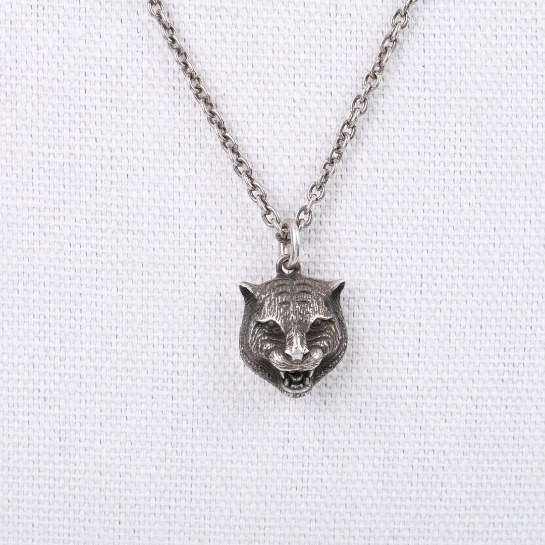 Gucci Anger Forest Feline Head Silver Necklace