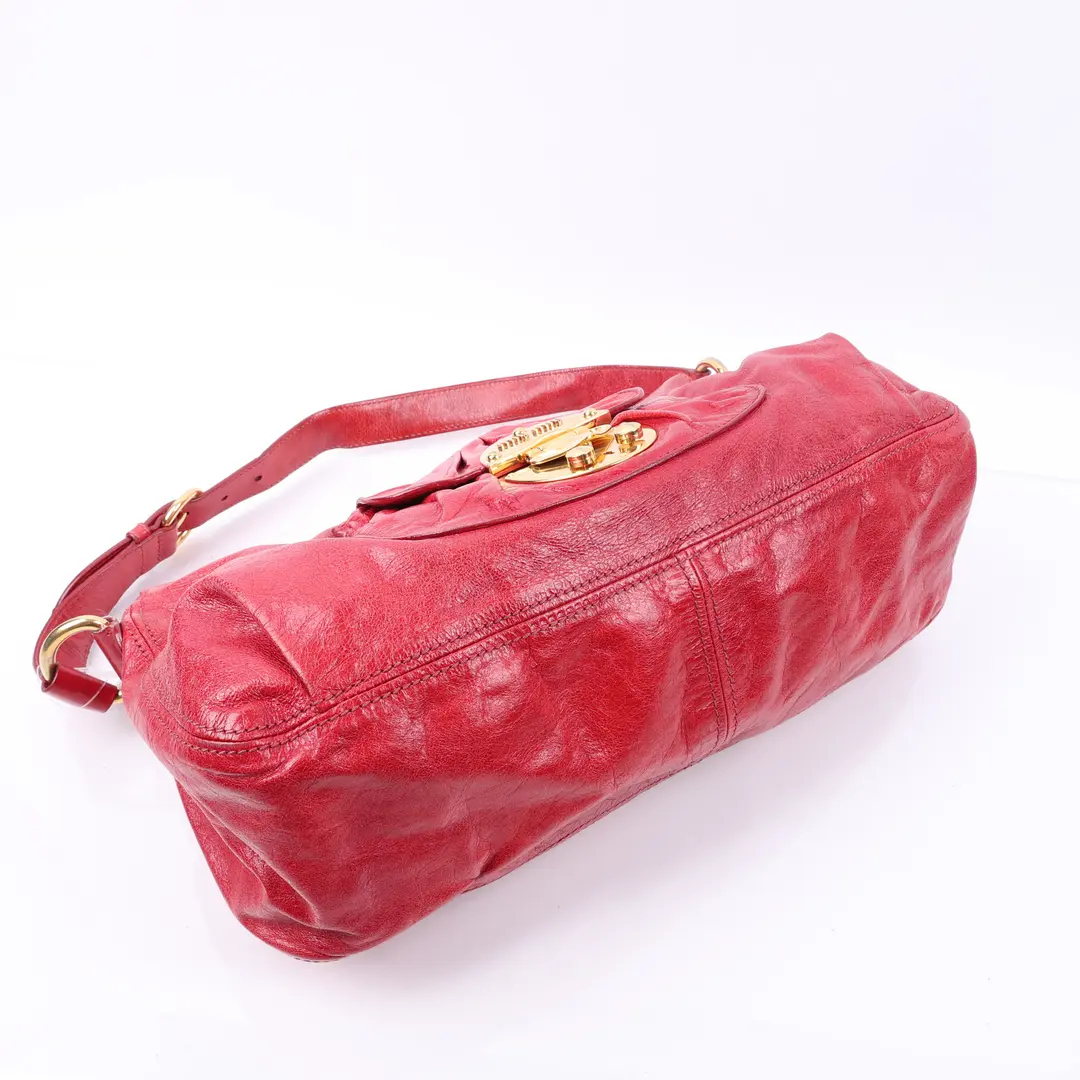 Miu Miu Bow Lock Red Leather Shoulder Bag
