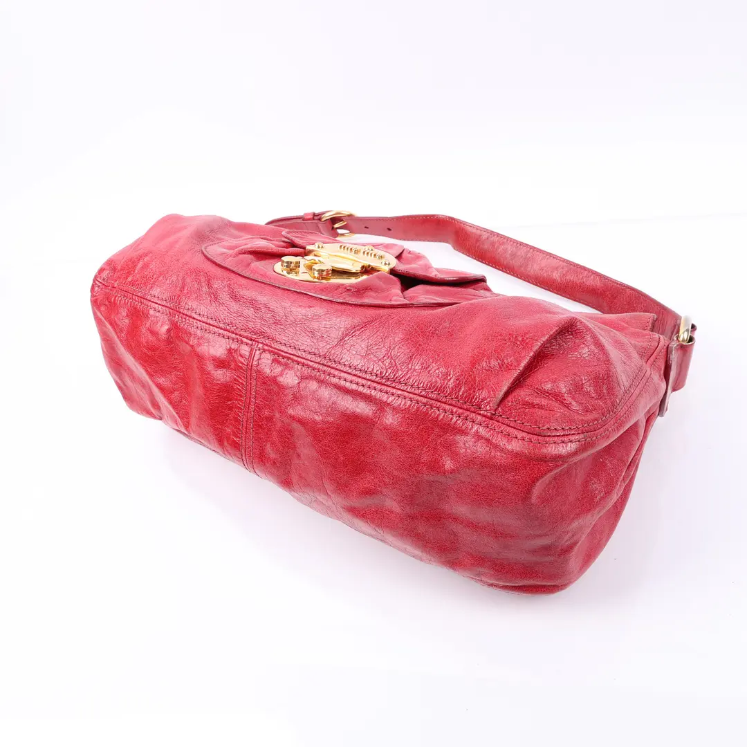 Miu Miu Bow Lock Red Leather Shoulder Bag