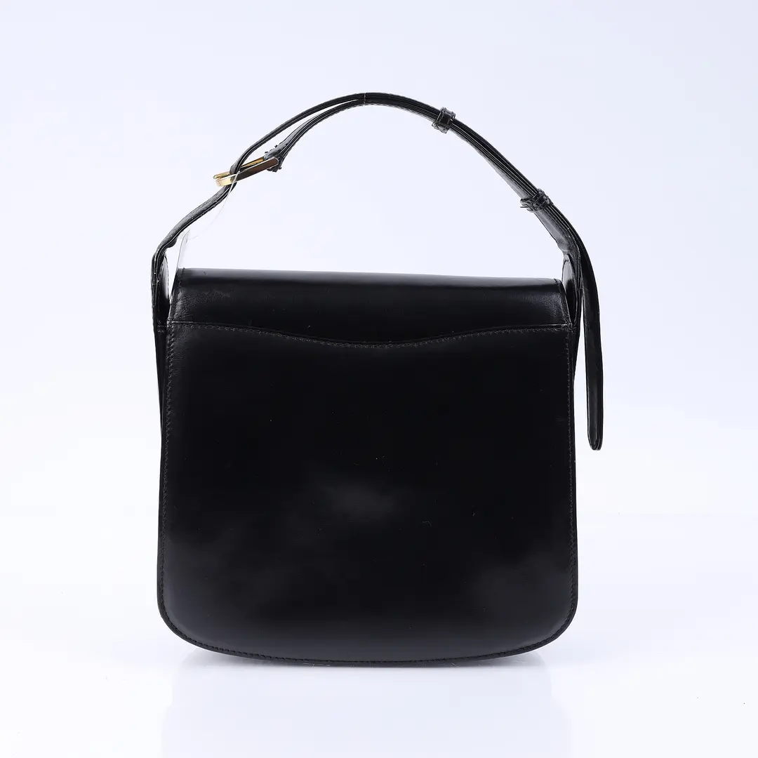 Gucci Vintage G Logo Black Leather Shoulder Bag