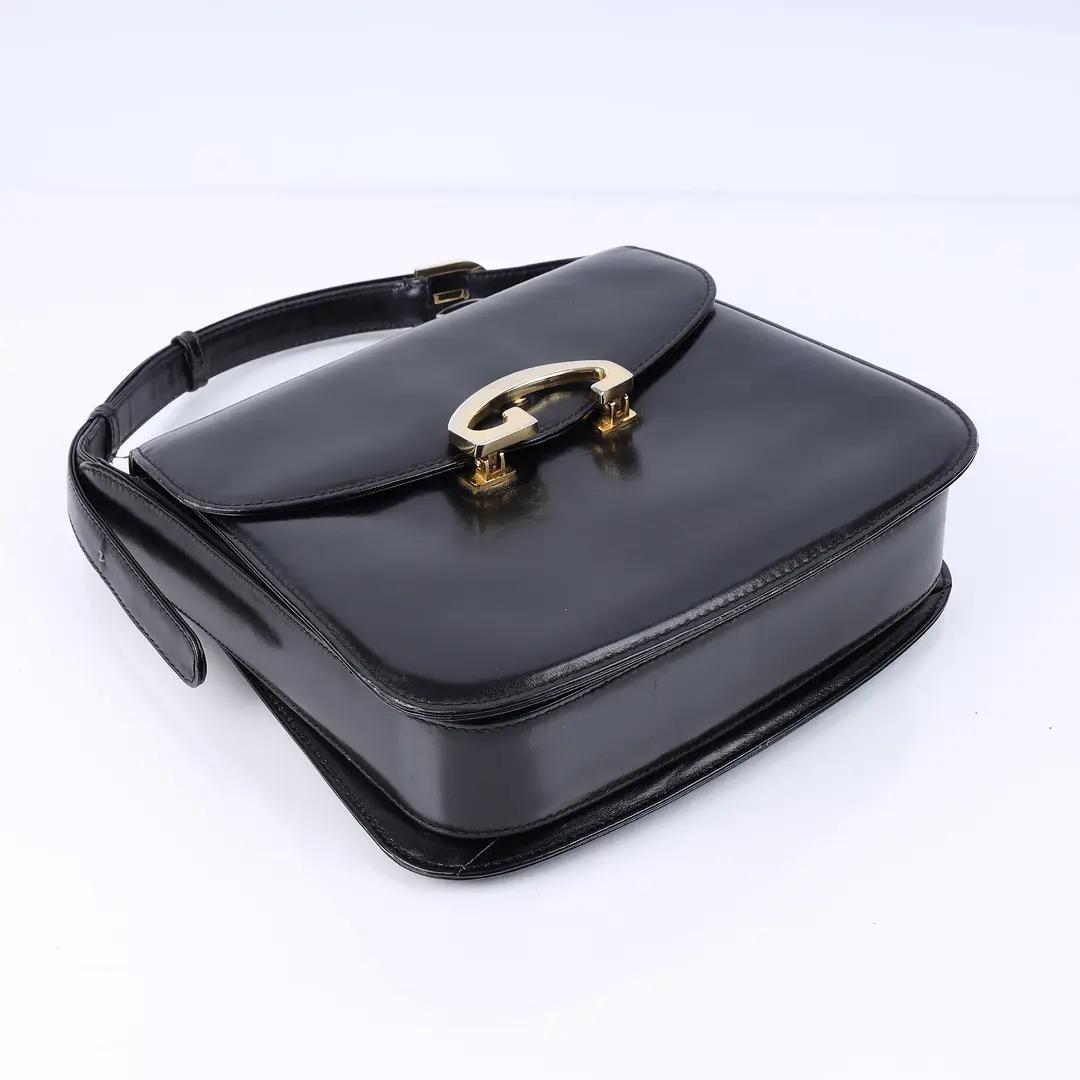 Gucci Vintage G Logo Black Leather Shoulder Bag