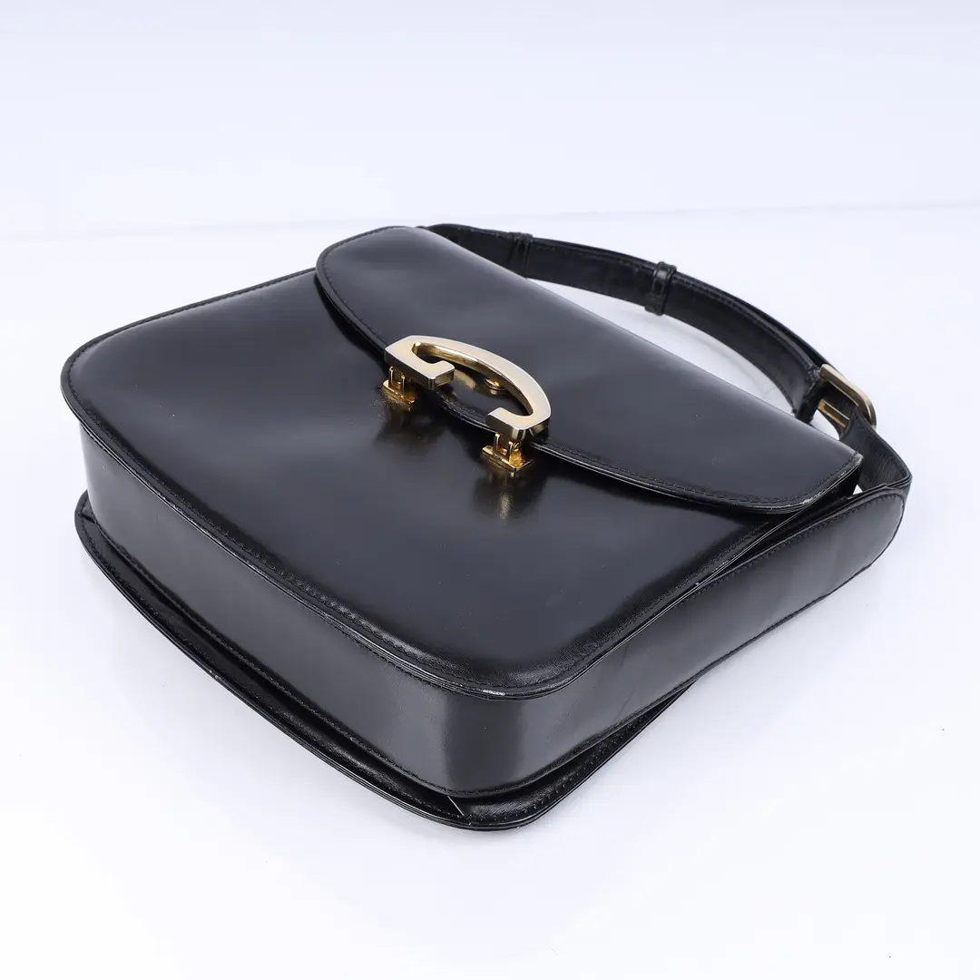 Gucci Vintage G Logo Black Leather Shoulder Bag